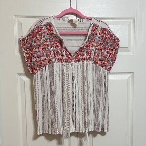 Savanna Jane Floral and Stripe Blouse with Tassels